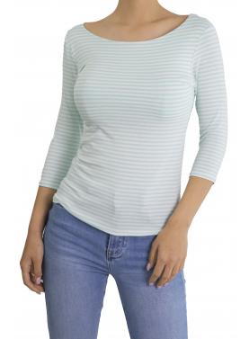 maglia a righe con manica 3/4 scollo a barca 
